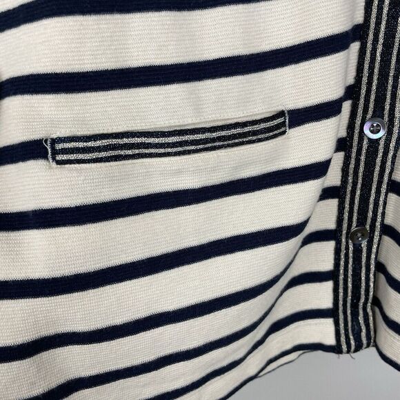 J Crew V-neck Varsity Sweater Cardigan Women's Med Navy White Stripe Nautical - Picture 7 of 12